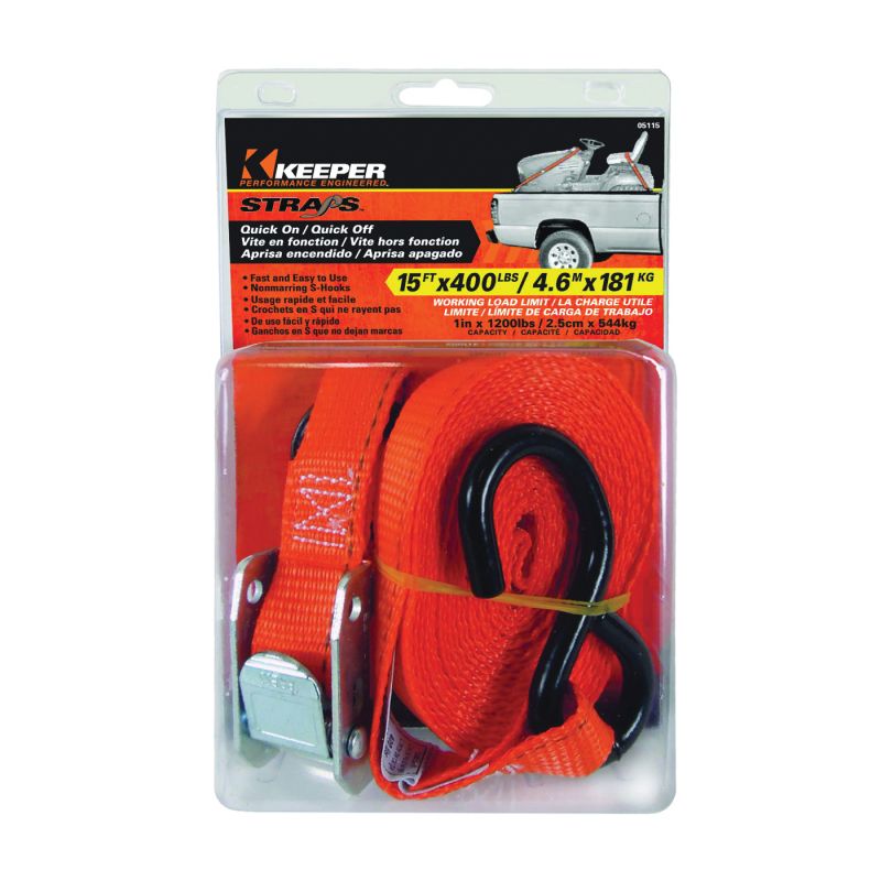 Keeper 05115 Tie-Down, 1 in W, 15 ft L, Nylon, Red, 400 lb, S-Hook End Fitting Red