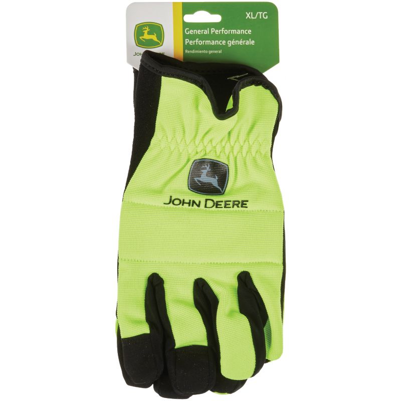 John Deere Synthetic Leather Hi-Vis Work Gloves XL, Yellow &amp; Black