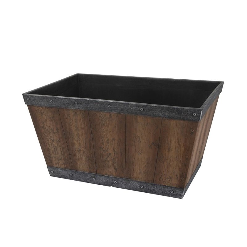 Landscapers Select S17060122-01-B Barn Planter, 12 in H, 24 in W, Rectangle, High-Density Resin, Brown, Brown 24 In W X 15 In D X 12 In H, 1.413 Cu-ft, Brown
