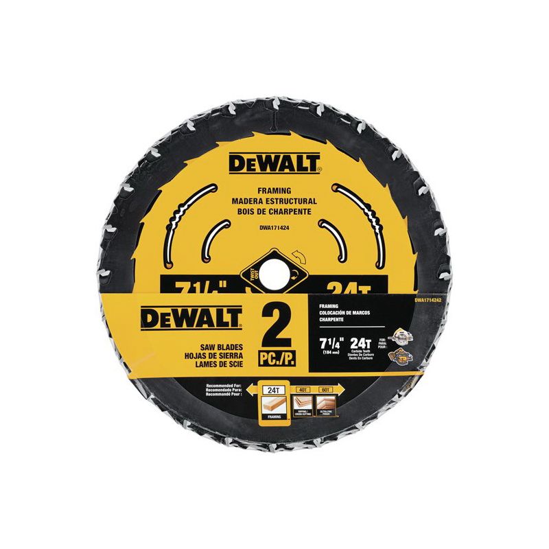 DeWALT DWA1714242 Circular Saw Blade, 7-1/4 in Dia, 5/8 in Arbor, 24-Teeth, Applicable Materials: Wood