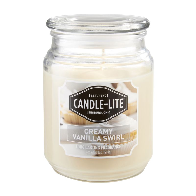 CANDLE-LITE 3297553 Jar Candle, Creamy Vanilla Swirl Fragrance, Ivory Candle, 70 to 110 hr Burning (Pack of 4)