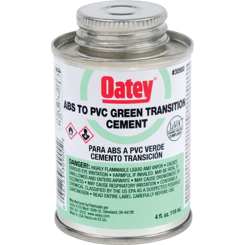 Oatey ABS to PVC Green Transition PVC Cement 4 Oz., Green