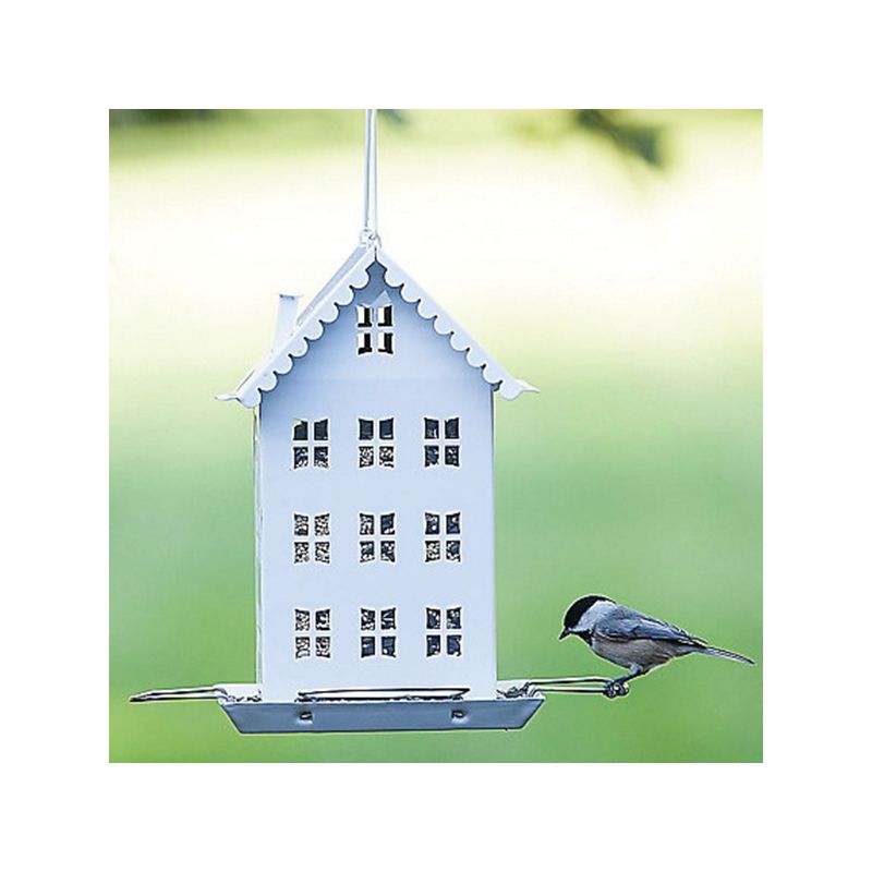Perky-Pet WFH001 Bird Feeder, Farmhouse, Sunflower, 4-Port/Perch, Metal, White, 10 in H White
