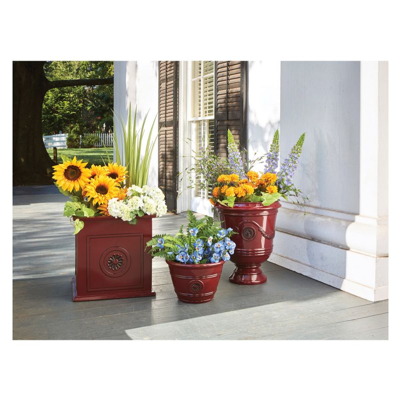 Southern Patio CMX-047025 Porter Urn, 18 in H, 15-1/2 in W, 15-1/2 in D, Ceramic/Resin Composite, Oxblood, Gloss Large, 51 Qt, Oxblood