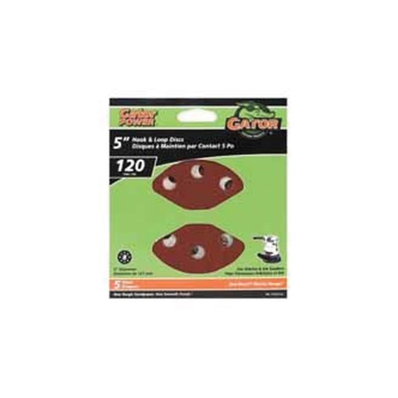 Gator 3723-012 Sanding Disc, 5 in Dia, 120 Grit, Fine, Aluminum Oxide Abrasive, Vented Red