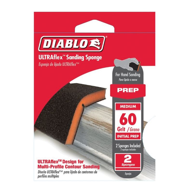 Diablo ULTRAflex DFPFLEXMED02G Sanding Sponge, 60 Grit, Medium, Aluminum Oxide Abrasive