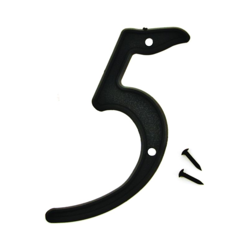 Hy-Ko PN-29/5 House Number, Character: 5, 4 in H Character, Black Character, Plastic (Pack of 10)