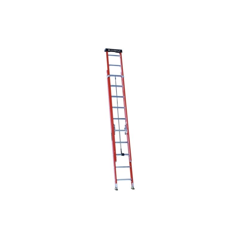 Louisville L-3022-20PT Extension Ladder, 240 in H Reach, 300 lb, 1-1/2 in D Step, Fiberglass, Orange 20 Ft, Orange
