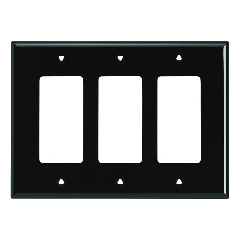 Eaton Wiring Devices PJ263BK Wallplate, 4.87 in L, 6-3/4 in W, 3 -Gang, Polycarbonate, Black Black