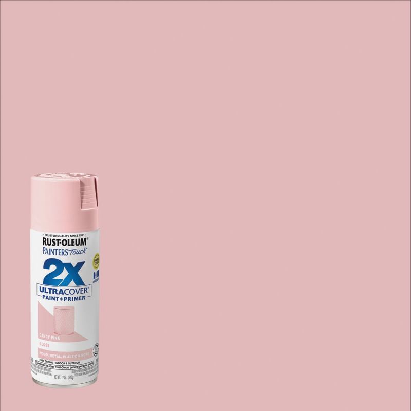 Rust-Oleum Painter&#039;s Touch 2X Ultra Cover Paint + Primer Spray Paint Candy Pink, 12 Oz.
