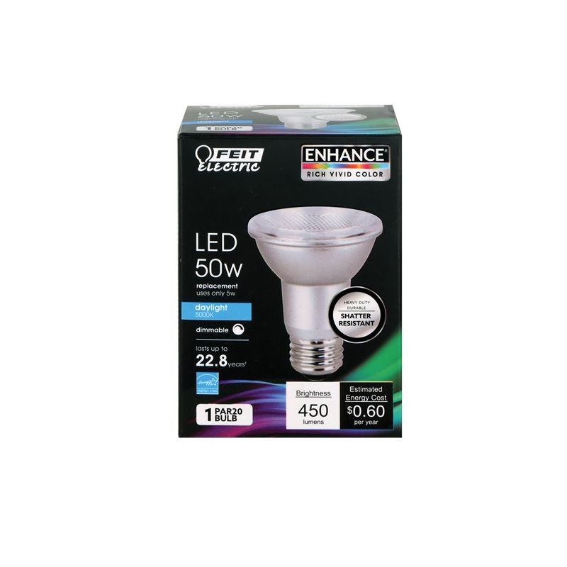 Feit Electric PAR20DM/950CA LED Lamp, Flood/Spotlight, PAR20 Lamp, 50 W Equivalent, E26 Lamp Base, Dimmable, Silver