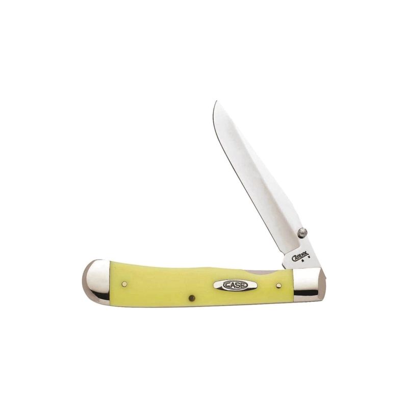 CASE 111 Folding Pocket Knife, 3-1/4 in L Blade, Vanadium Steel Blade, 1-Blade, Yellow Handle 3-1/4 In