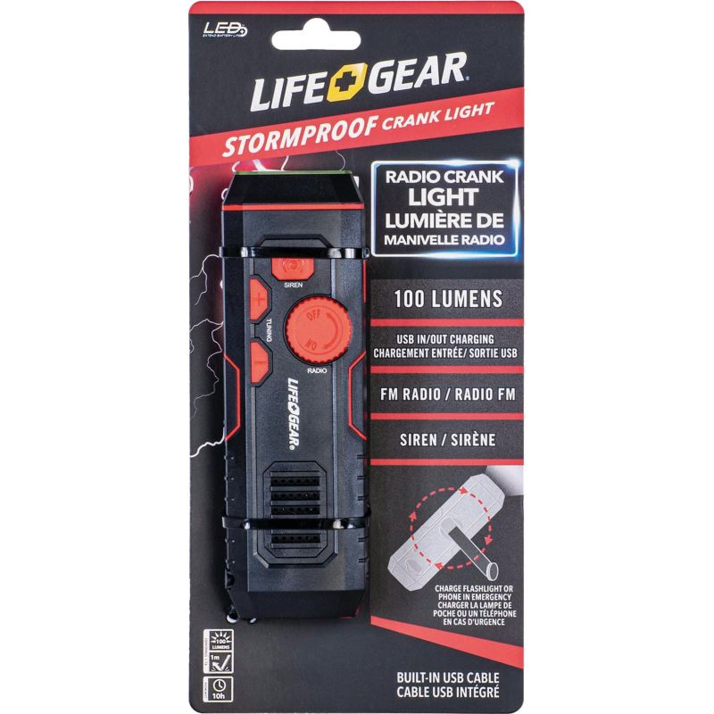 Life Gear Storm Proof LED Crank Emergency Light and Radio Flashlight
