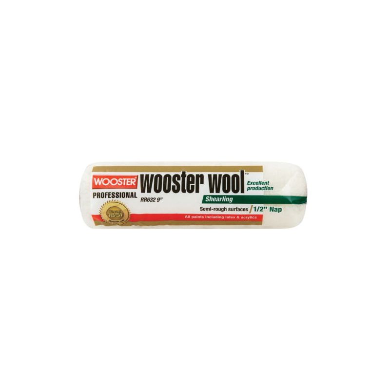 Wooster RR6329 Roller Cover, 1/2 in Thick Nap, 9 in L, Lambskin Cover
