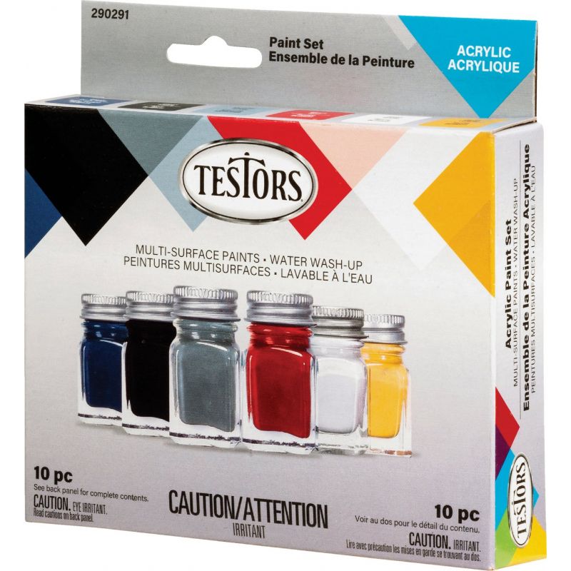 Testors Assorted Acrylic Craft Paint Sets Blue, Black, Silver, Red, White, Yellow