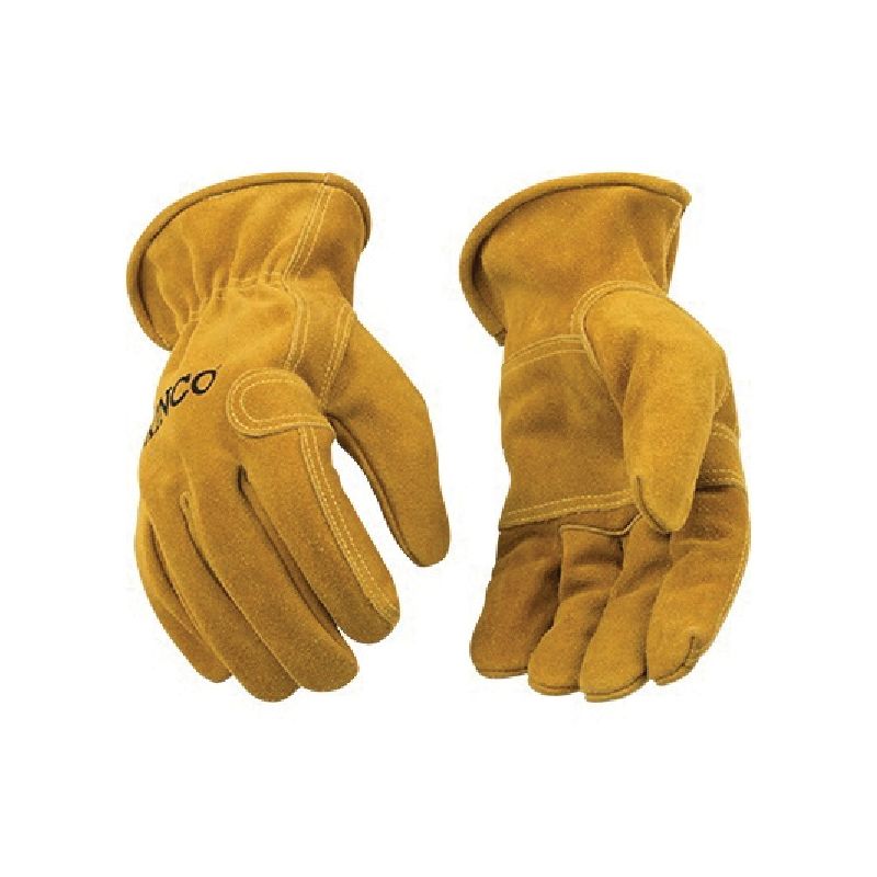 Kinco 97-L Gloves, Men&#039;s, L, Keystone Thumb, Shirred Elastic Cuff, Cowhide Leather, Gold L, Gold