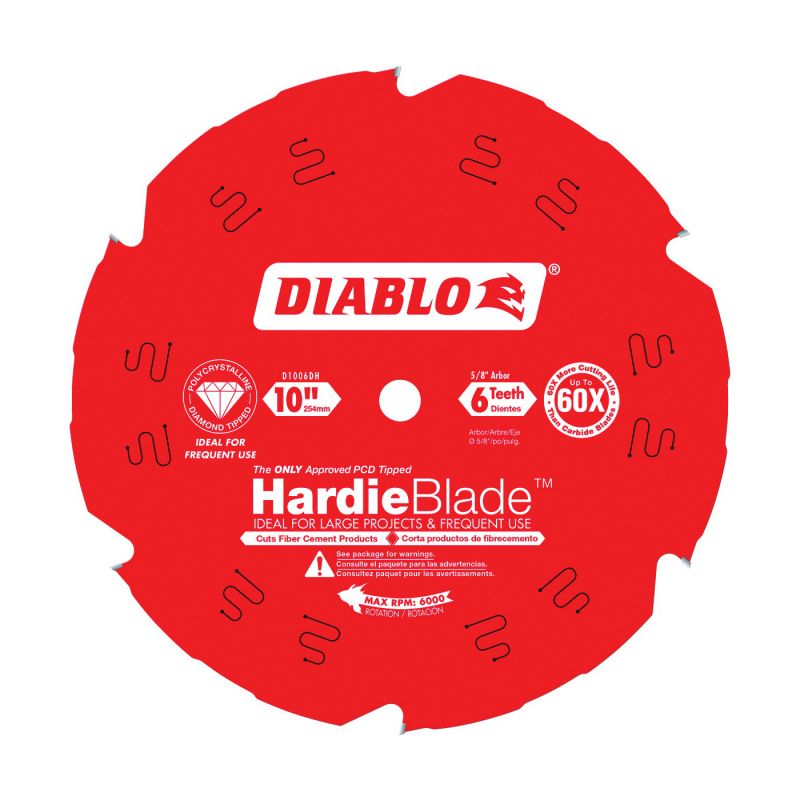 Diablo D1006DH Circular Saw Blade, 10 in Dia, 5/8 in Arbor, 6-Teeth, Polycrystalline Diamond Cutting Edge