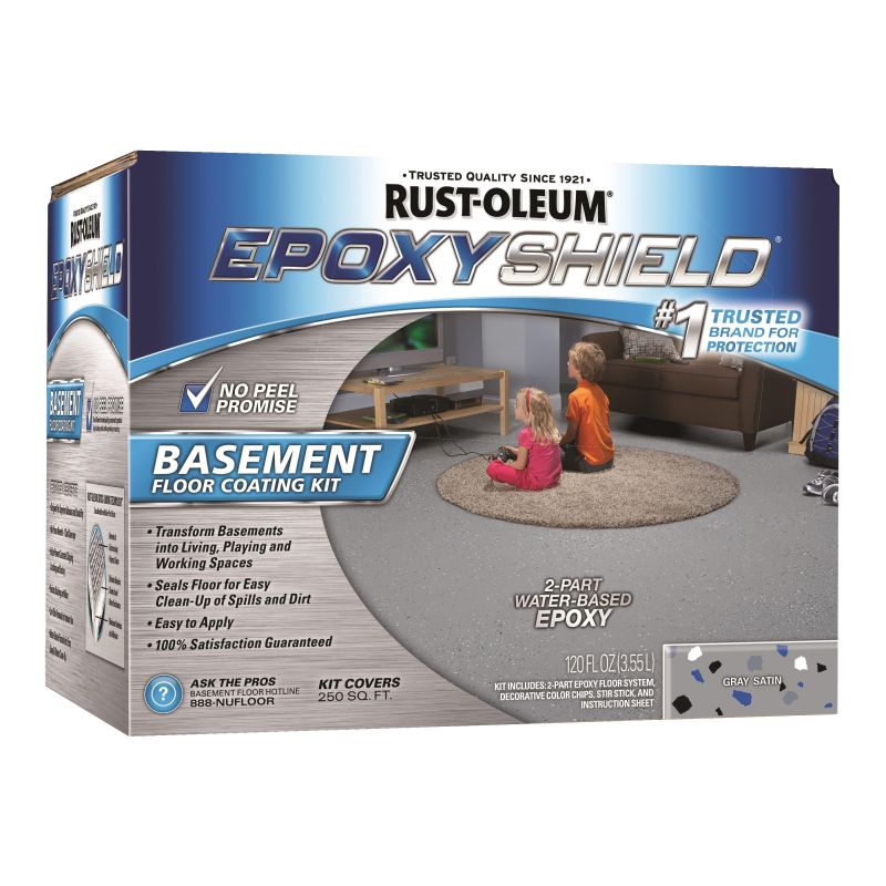 Rust-Oleum 203007 Basement Floor Coating Kit, Satin, Gray, Liquid Gray