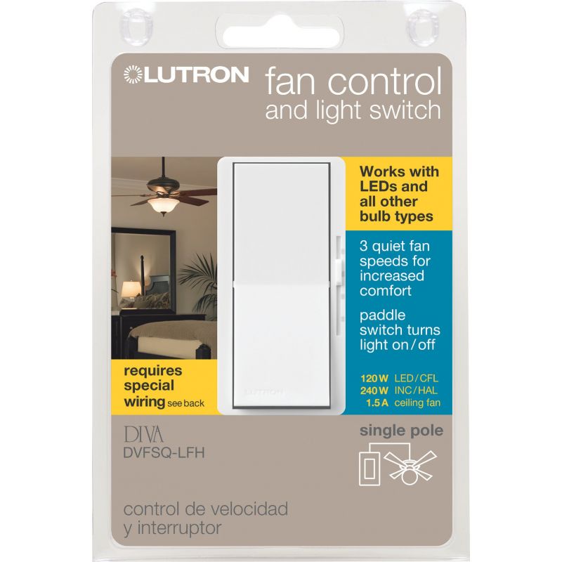 Lutron Diva Light &amp; Fan Control Switch White