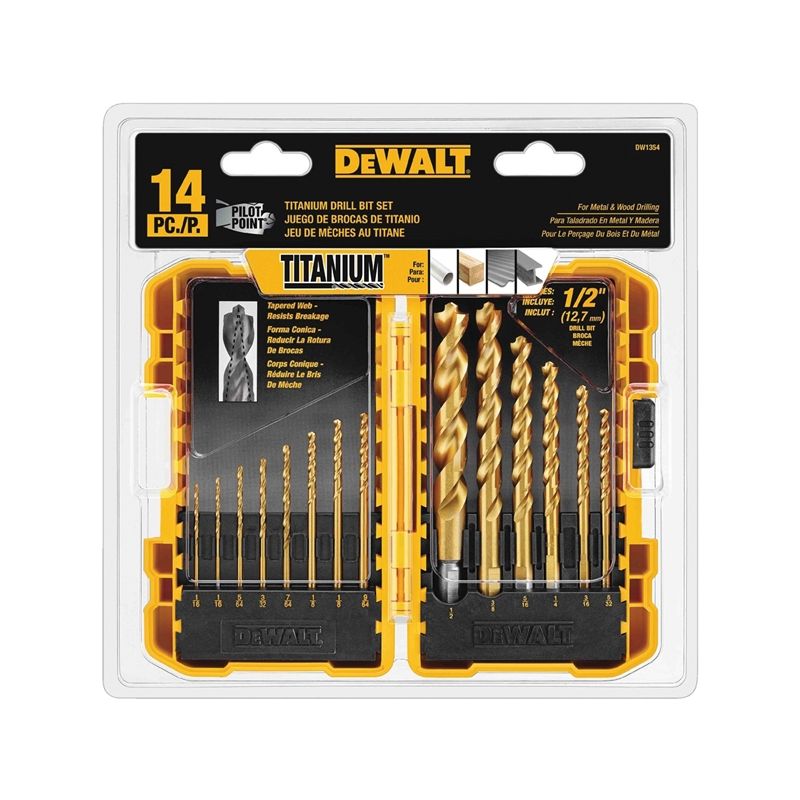 DeWALT DW1354 Drill Bit Set, 14-Piece, HSS, Titanium