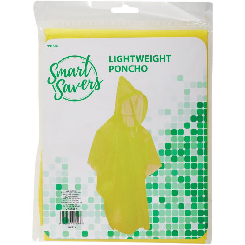 Smart Savers 52 In. x 40 In. Rain Poncho 52 In. X 40 In., Yellow (Pack of 12)