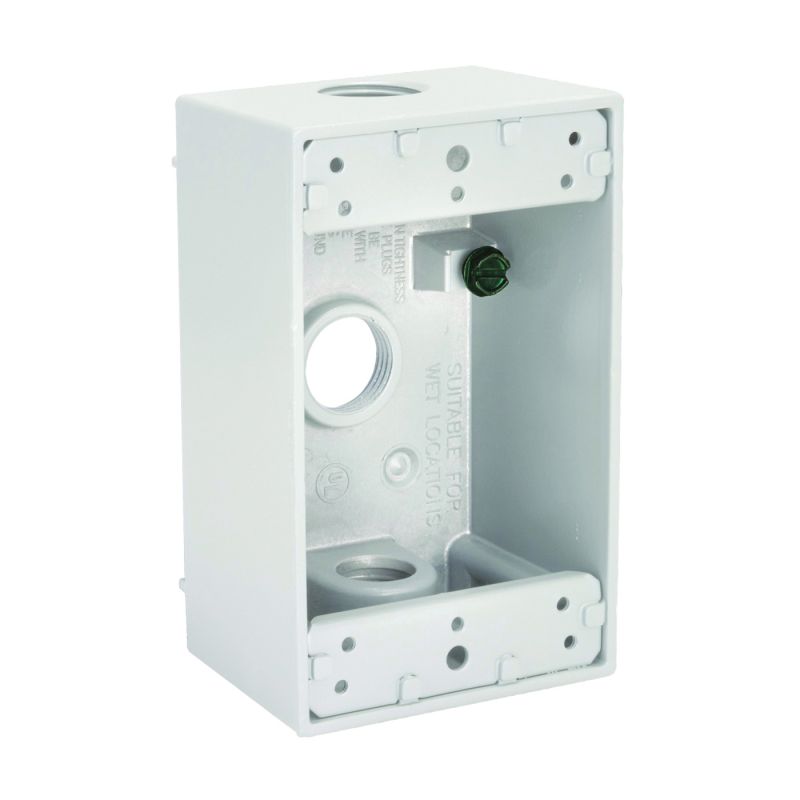 Hubbell 5320-6 Weatherproof Box, 3-Outlet, 1-Gang, Aluminum, White, Powder-Coated White