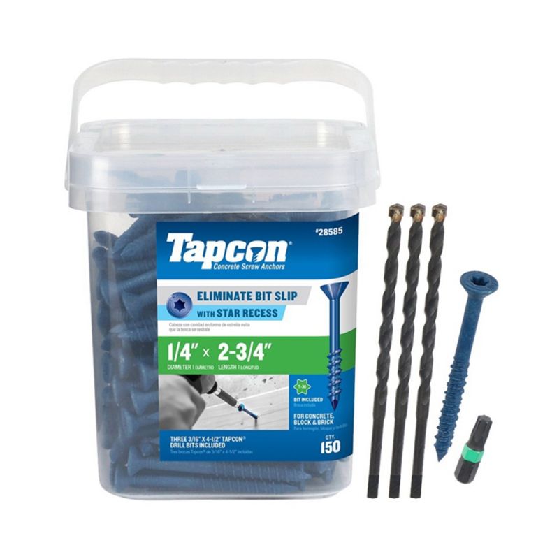 Tapcon 28585 Concrete Screw Anchor, 1/4 in Dia, 2-3/4 in L, Steel, Climaseal Blue