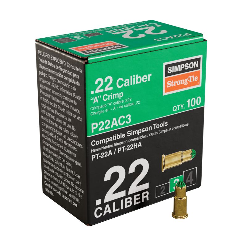 Simpson Strong-Tie P22AC P22AC3 Crimp Load, 0.22 Caliber, Power Level: 3, Green Code, 1-Load