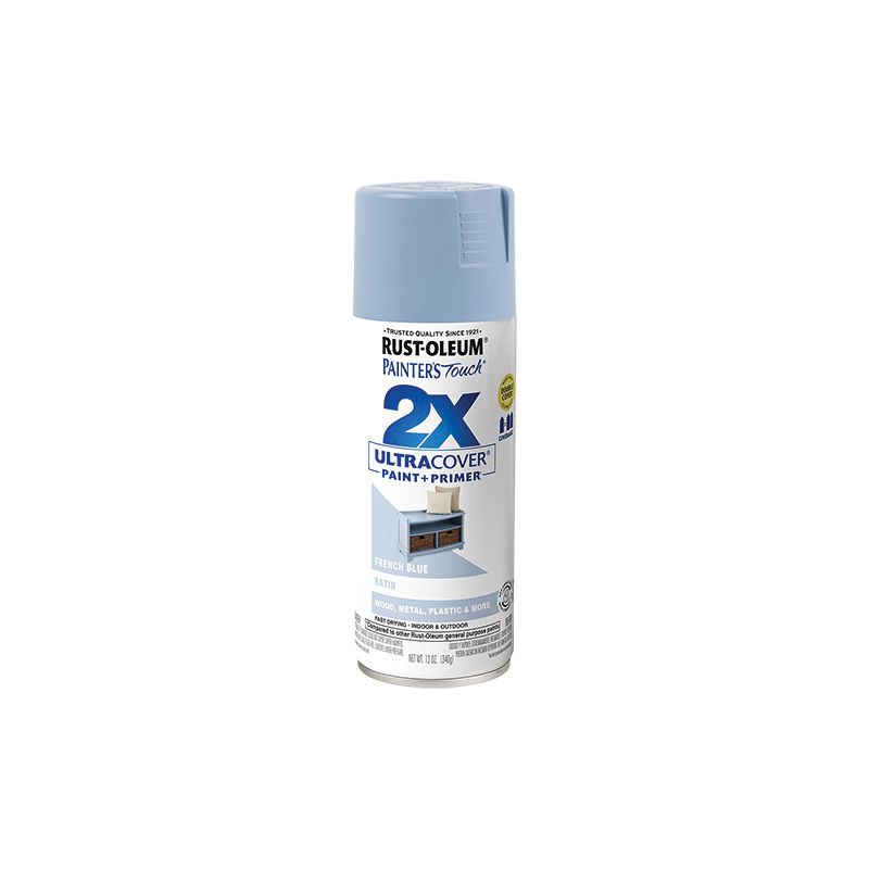 Rust-Oleum Painter&#039;s Touch 2X Ultra Cover 334088 Spray Paint, Satin, French Blue, 12 oz, Aerosol Can French Blue
