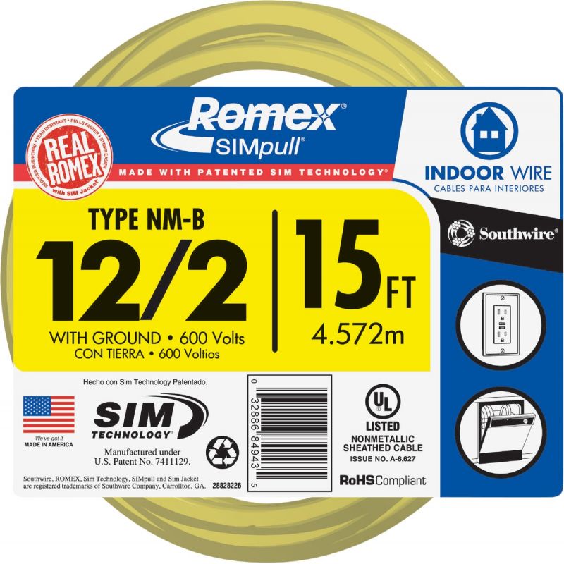 Romex 12/2 NMW/G Electrical Wire Yellow
