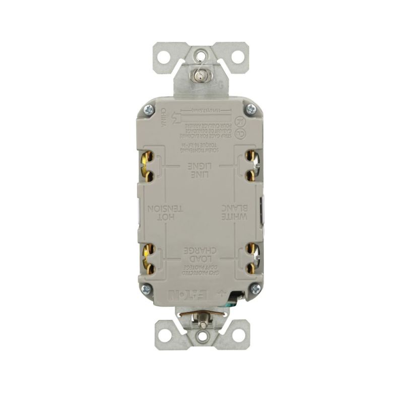 Eaton TRGF15W-3-L Tamper-Resistant GFCI Receptacle, 125 V, 15 A, NEMA: NEMA 5-15R, Back, Side Wiring, White White