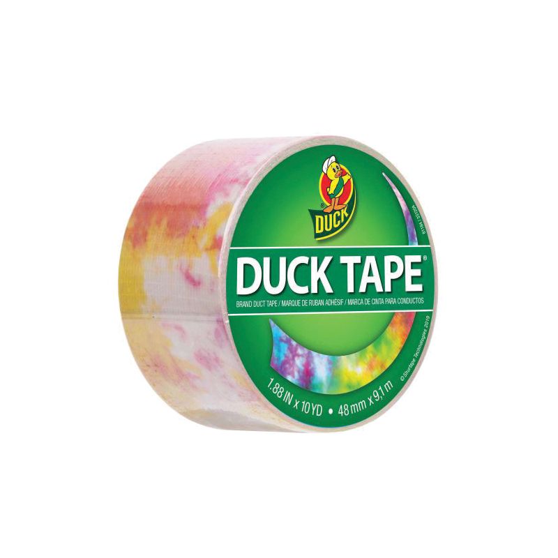 Duck 241817 Printed Duck Tape, Tie Dye, 10 yd L, 1.88 in W, Cloth/Polyethylene Backing, Multi-Color Multi-Color