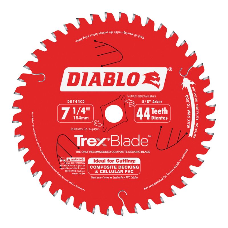 Diablo D0744CD Circular Saw Blade, 7-1/4 in Dia, 5/8 in Arbor, 44-Teeth, Carbide Cutting Edge