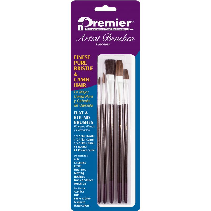 Premier 5-Piece Bristle &amp; Camel Hair Artist Brushes