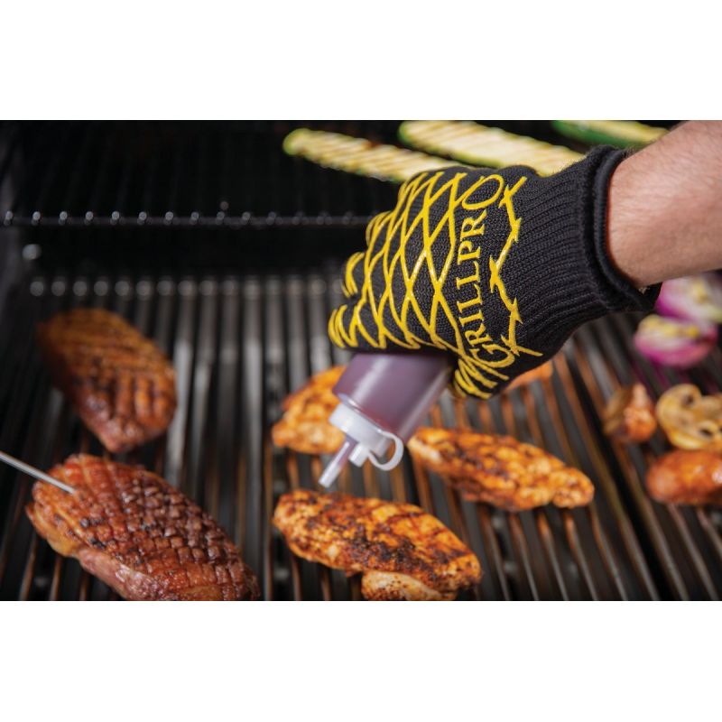 GrillPro Heat Resistant Barbeque Mitt 1 Size Fits Most, Black/Yellow