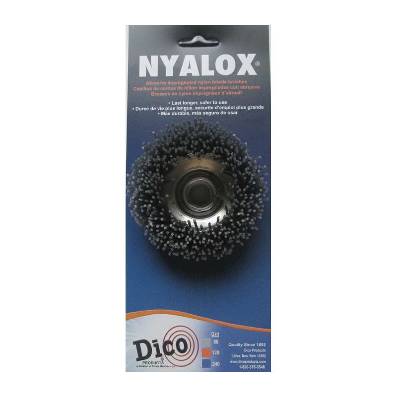 Dico Nyalox 7200004 Cup Brush, 3 in Dia, 5/8-11 Arbor/Shank, Female Threaded Bristle, Nylon Bristle Gray