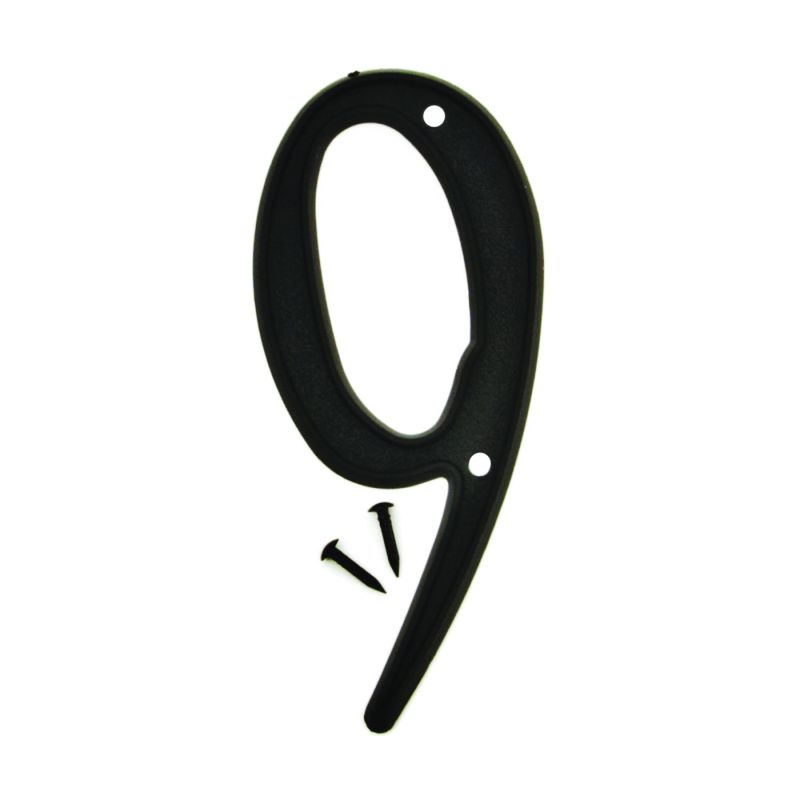 Hy-Ko PN-29/9 House Number, Character: 9, 4 in H Character, Black Character, Plastic (Pack of 10)