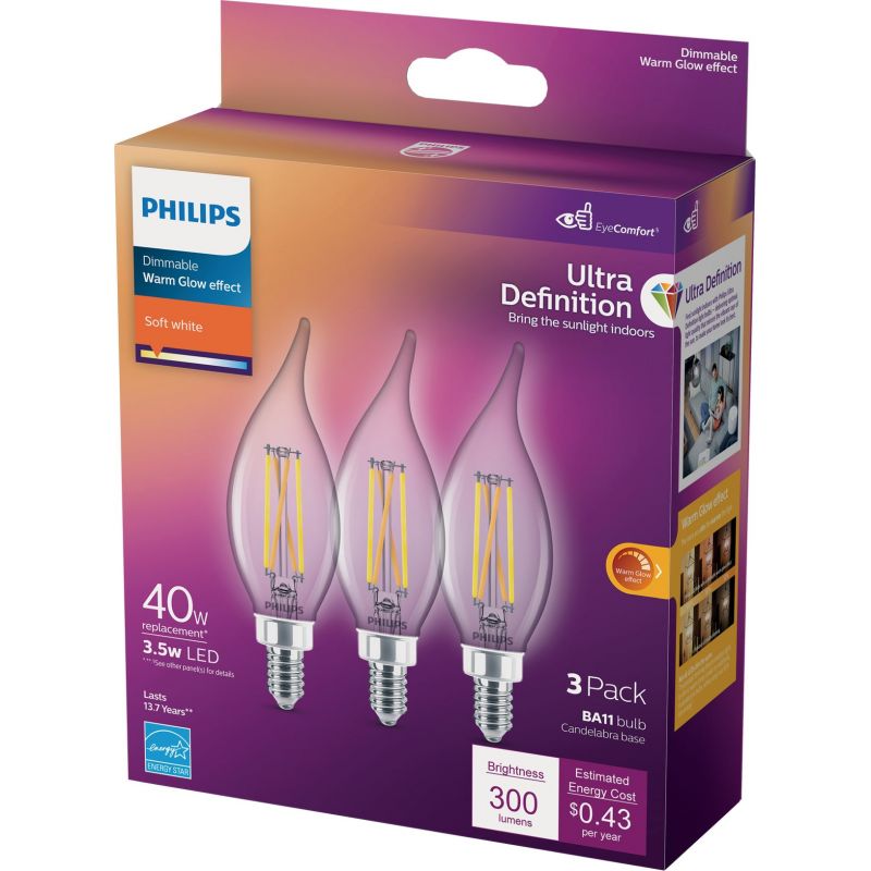 Philips Ultra Definition BA11 Candelabra LED Decorative Light Bulb