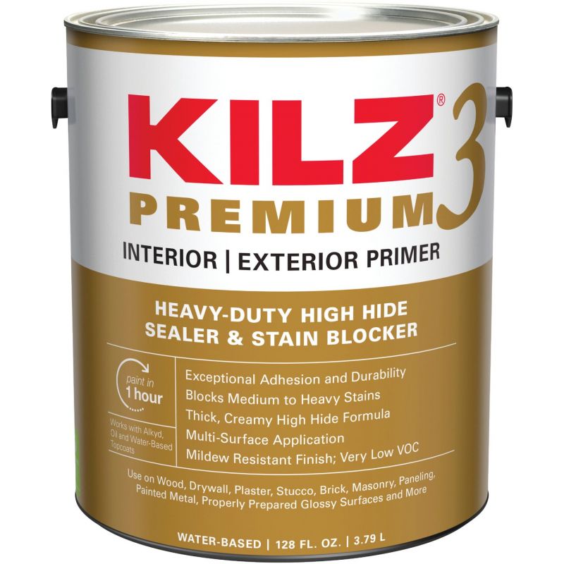 KILZ 3 Premium Water-Base Interior/Exterior Sealer Stain Blocking Primer White, 1 Gal.
