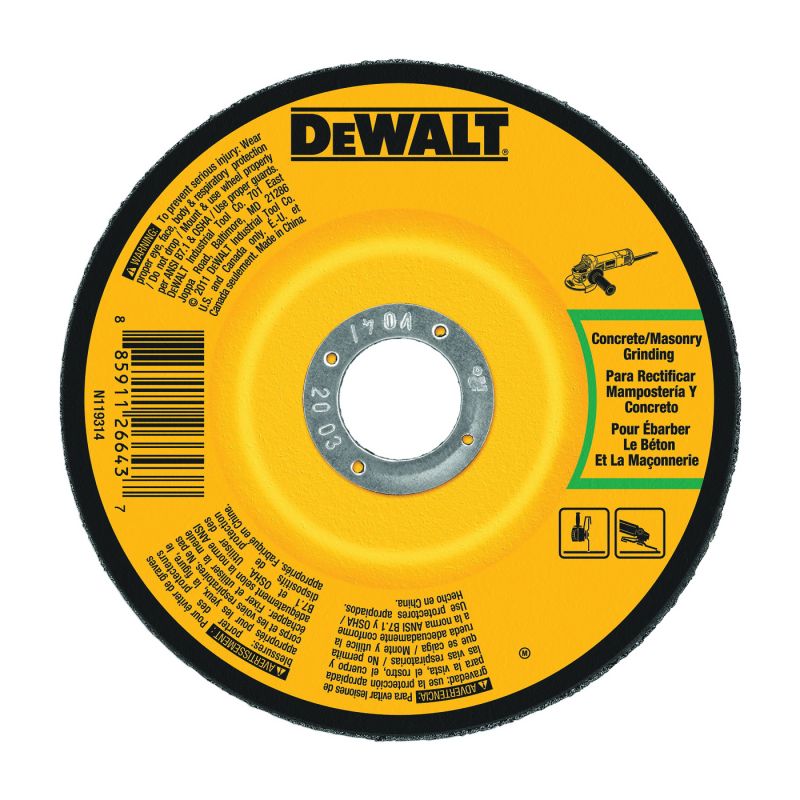 DeWALT DWA4500C Grinding Wheel, 4 in Dia, 1/4 in Thick, 5/8 in Arbor, 24 Grit, Aluminum Oxide Abrasive Black/Yellow
