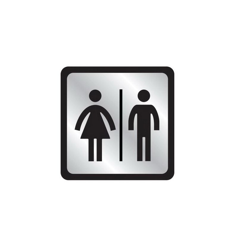 Hy-Ko 493 Restroom Sign with Frame, Silver Background, Plastic, 4 in H x 4 in W Dimensions