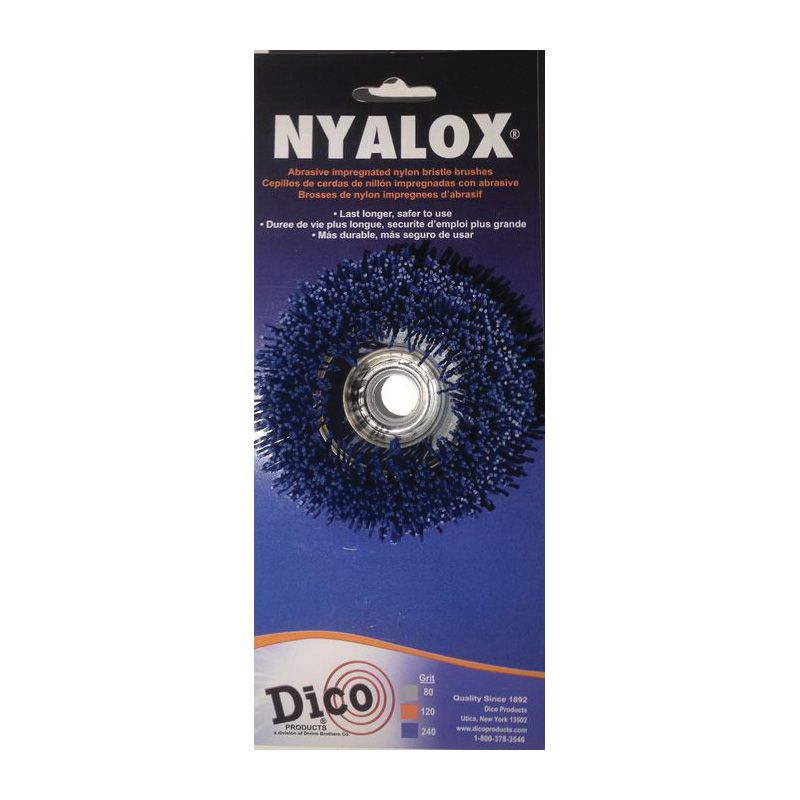 Dico Nyalox 7200009 Cup Brush, 3 in Dia, 5/8-11 Arbor/Shank, Female Threaded Bristle, Nylon Bristle Blue