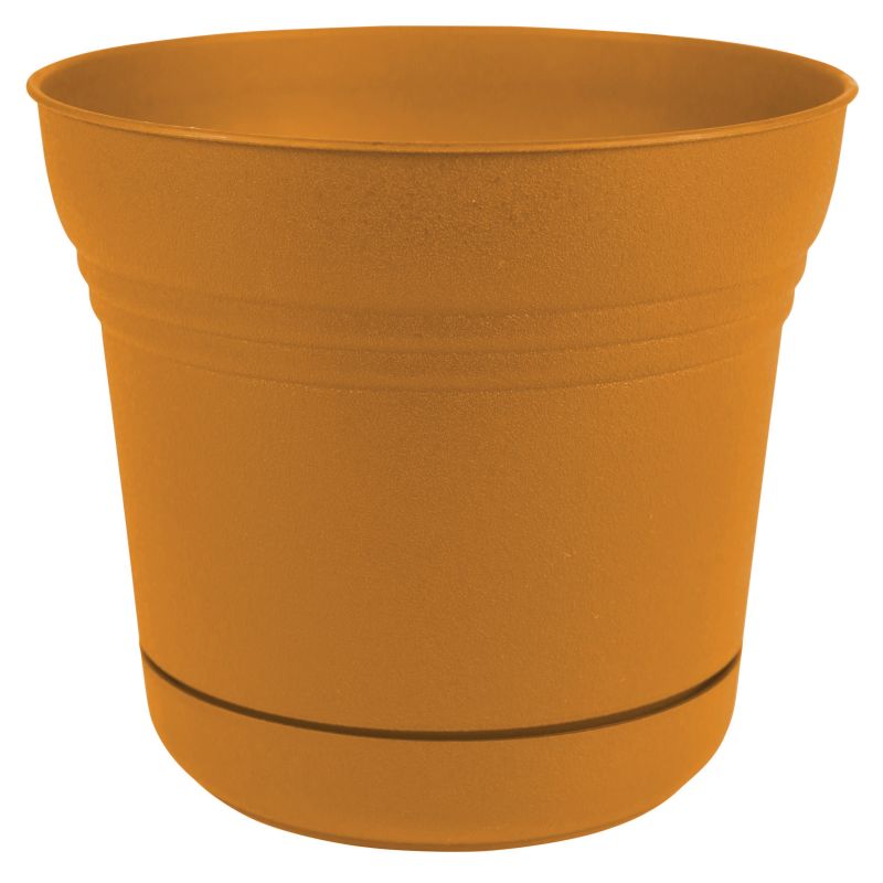 Bloem SP1423 Planter with Saucer, 12.8 in H, 14-1/2 in W, 14-1/2 in D, Round, Classic Textured Design, Plastic, Matte Large, 20 Qt, Earthy Yellow