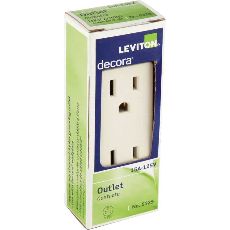 Leviton Decora Duplex Outlet Light Almond, 15