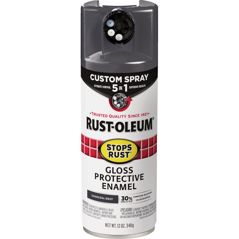 Rust-Oleum Stops Rust Custom Spray 5-In-1 Spray Paint Charcoal Gray, 12 Oz.