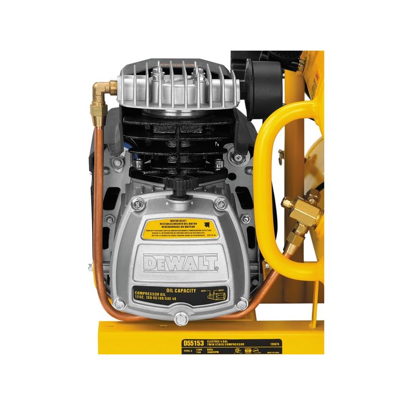 DeWALT D55153 Electric Hand Carry Air Compressor, Tool Only, 4 gal Tank, 1.1 hp, 120 VAC, 125 psi Pressure, 1 -Stage 4 Gal