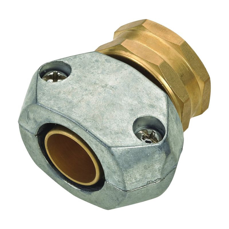 Landscapers Select GC533 Hose Coupling, 5/8 to 3/4 in, Female, Brass and zinc, Brass and Silver Brass And Silver