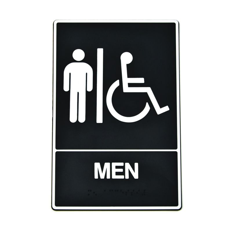 Hy-Ko DB-1 Graphic Sign, Rectangular, MEN, White Legend, Black Background, Plastic, 6 in W x 9 in H Dimensions (Pack of 3)