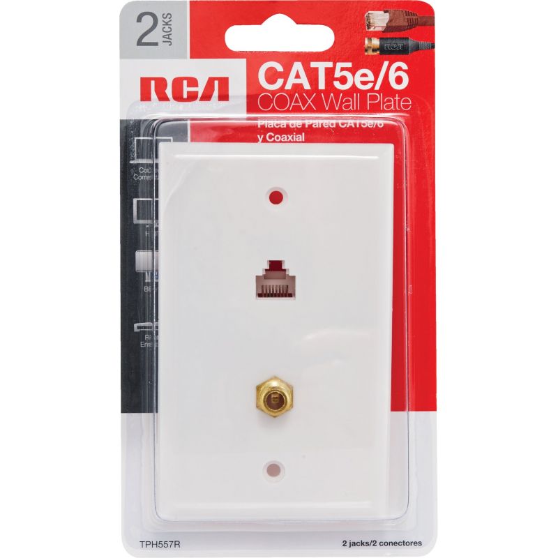RCA CAT 5/6 Single Coaxial Wall Plate White