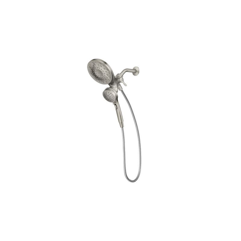 Moen 26009SRN Hand Shower and Rain Shower Combo, Round, 1/2 in Connection, IPS, 2.5 gpm, 6-Spray Function, Metal